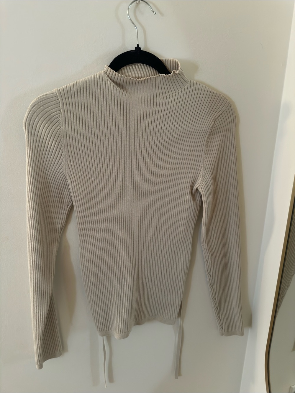 Babaton Neutral Ribbed Mock-Neck Sweater in Beige